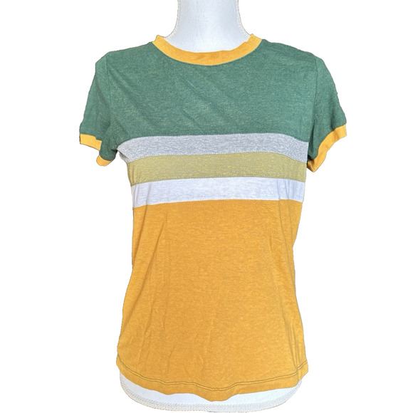 Prana Top Women's sz XS Cozy Up Ringer Tee Striped Colorblock Hemp Blend - Picture 1 of 7